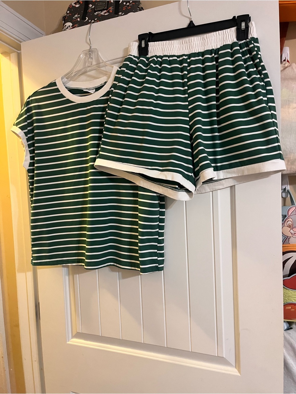 Women’s Green & White Striped Short Sleeve Pajama Set
